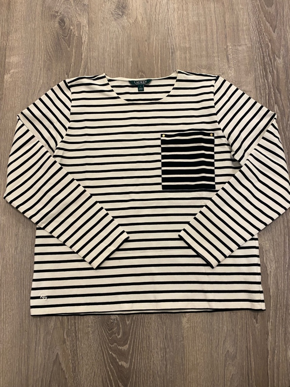 Laurel Ralph Lauren Top Blouse Cotton Striped Round neck Size L